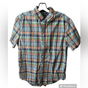 Ralph Lauren Button Up Shirt Youth XL 18-20 Plaid Boys Short Sleeve 100% Cotton